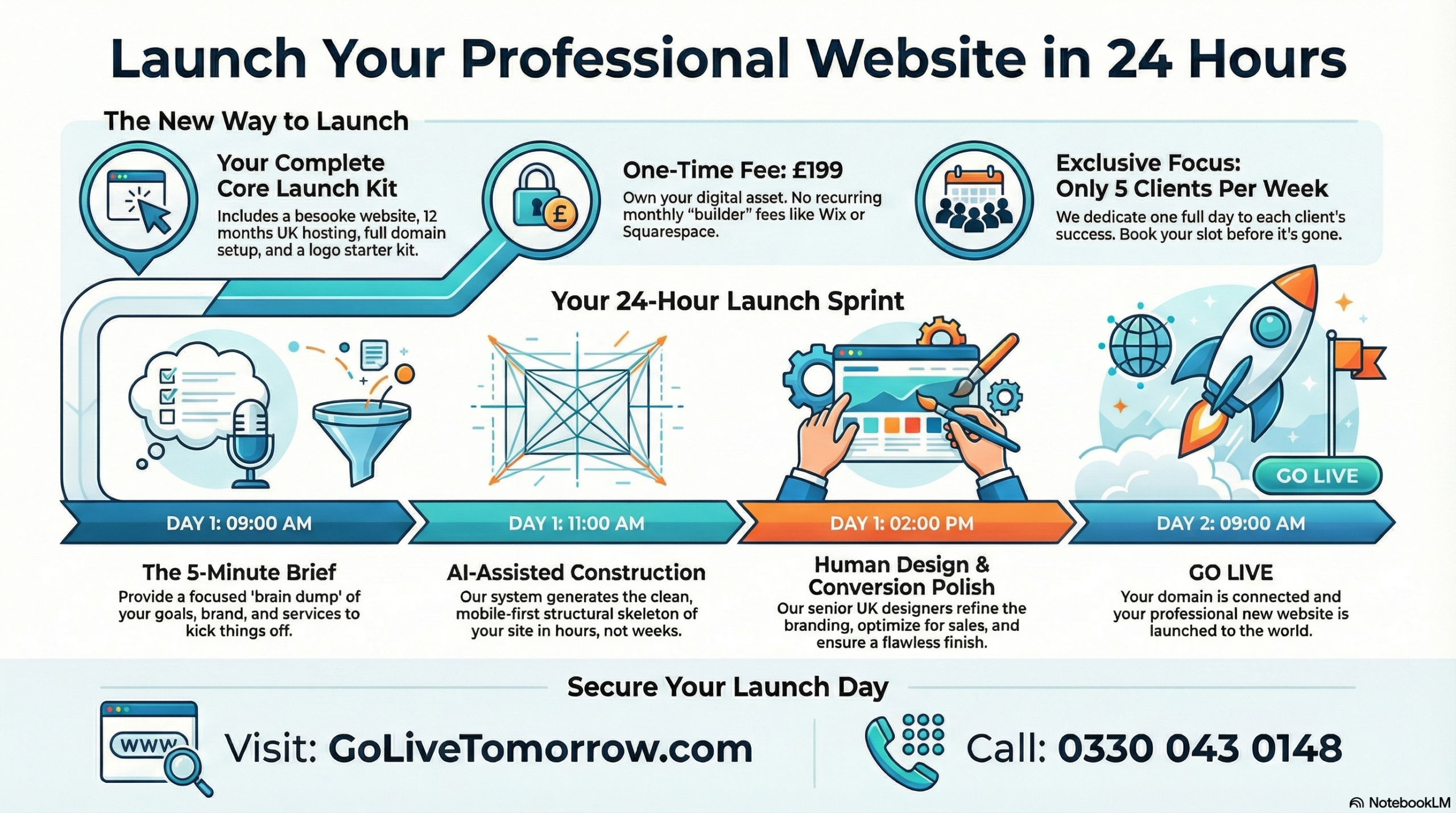 GoLiveTomorrow blueprint slide: launch model overview
